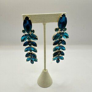 Blue Cascade Rhinestone Crystal Dangled‎ Drop Earrings